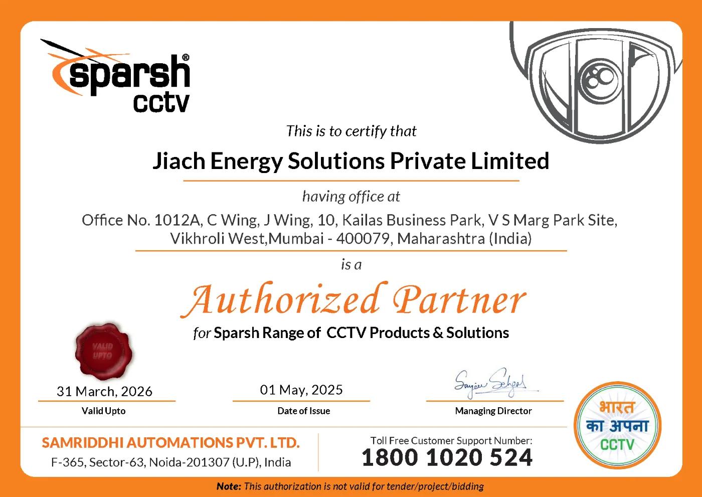 Sparsh Authorisation – Jiach Energy Solutions Private Limited